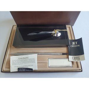 Vintage Cross Pen Desk Set Jet Black Crystal with Chrome, New Open Box